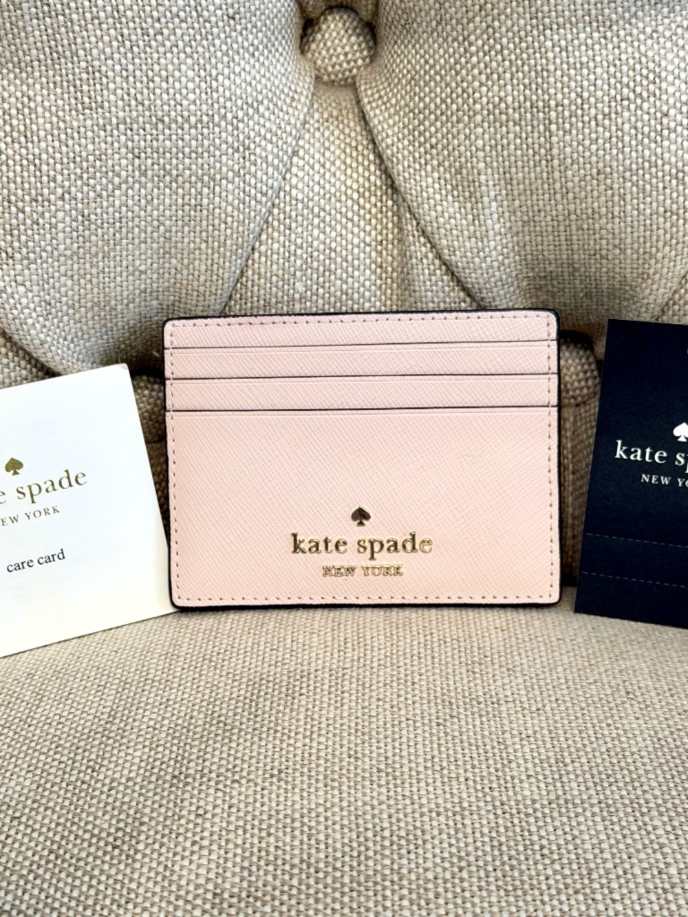 NEW Kate Spade Small Card Case Slim Holder Madison Saffiano Leather Conch Pink